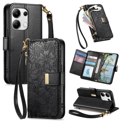 Flowers Leaves Zipper Wallet Leather Phone Case with Strap, For Redmi Note 14 Pro 5G, For Xiaomi 14T Pro, For Redmi Note 13 4G, For Redmi Note 13 Pro 5G, For Redmi Note 12 Turbo, For Redmi 15C 5G / 4G EU 173mm, For Redmi 15C 5G / 4G Global 171mm       ...