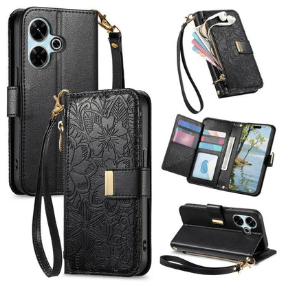Flowers Leaves Zipper Wallet Leather Phone Case with Strap, For Redmi Note 14 Pro 5G, For Xiaomi 14T Pro, For Redmi Note 13 4G, For Redmi Note 13 Pro 5G, For Redmi Note 12 Turbo, For Redmi 15C 5G / 4G EU 173mm, For Redmi 15C 5G / 4G Global 171mm       ...