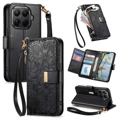 Flowers Leaves Zipper Wallet Leather Phone Case with Strap, For Xiaomi Poco X8 Pro Max 5G, For Xiaomi Poco X8 Pro 5G, For Redmi Turbo 5 Max 5G, For Redmi Turbo 5 5G, For Xiaomi 17 Pro Max, For Xiaomi 17 Pro, For Xiaomi 17, For Xiaomi Poco M7 4G 169mm  ...