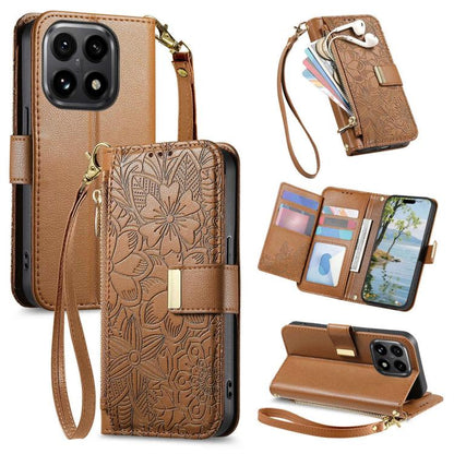 Flowers Leaves Zipper Wallet Leather Phone Case with Strap, For Xiaomi Poco X8 Pro Max 5G, For Xiaomi Poco X8 Pro 5G, For Redmi Turbo 5 Max 5G, For Redmi Turbo 5 5G, For Xiaomi 17 Pro Max, For Xiaomi 17 Pro, For Xiaomi 17, For Xiaomi Poco M7 4G 169mm  ...