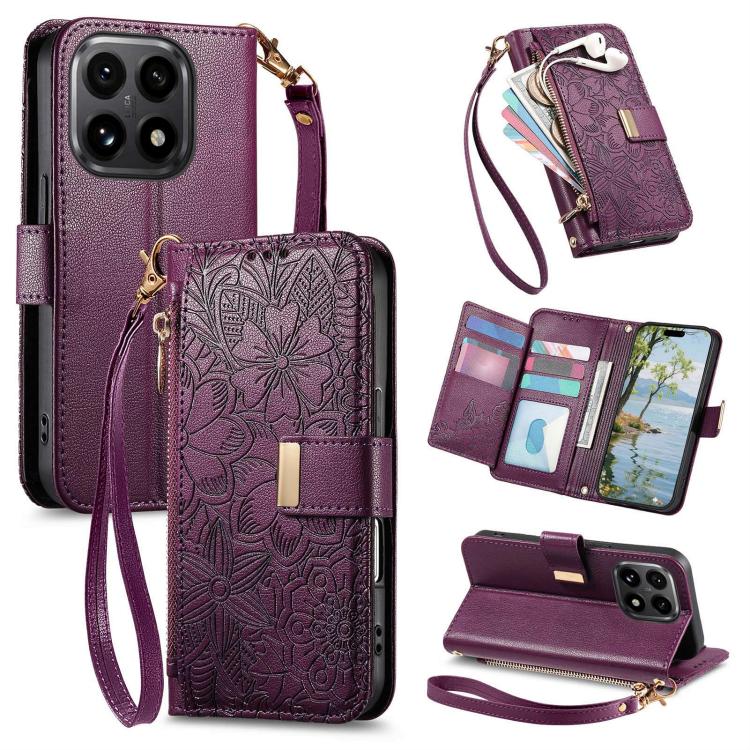 Flowers Leaves Zipper Wallet Leather Phone Case with Strap, For Xiaomi Poco X8 Pro Max 5G, For Xiaomi Poco X8 Pro 5G, For Redmi Turbo 5 Max 5G, For Redmi Turbo 5 5G, For Xiaomi 17 Pro Max, For Xiaomi 17 Pro, For Xiaomi 17, For Xiaomi Poco M7 4G 169mm  ...
