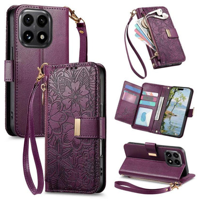 Flowers Leaves Zipper Wallet Leather Phone Case with Strap, For Xiaomi Poco X8 Pro Max 5G, For Xiaomi Poco X8 Pro 5G, For Redmi Turbo 5 Max 5G, For Redmi Turbo 5 5G, For Xiaomi 17 Pro Max, For Xiaomi 17 Pro, For Xiaomi 17, For Xiaomi Poco M7 4G 169mm  ...