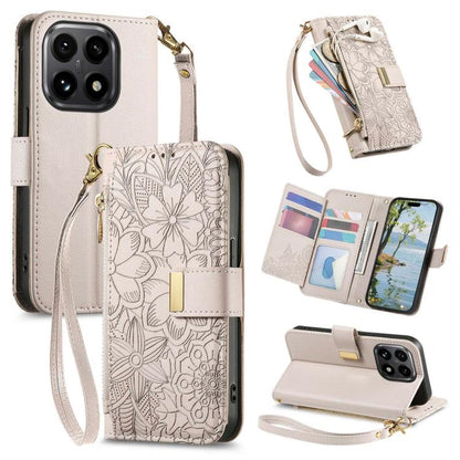 Flowers Leaves Zipper Wallet Leather Phone Case with Strap, For Xiaomi Poco X8 Pro Max 5G, For Xiaomi Poco X8 Pro 5G, For Redmi Turbo 5 Max 5G, For Redmi Turbo 5 5G, For Xiaomi 17 Pro Max, For Xiaomi 17 Pro, For Xiaomi 17, For Xiaomi Poco M7 4G 169mm  ...