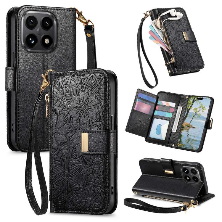 Flowers Leaves Zipper Wallet Leather Phone Case with Strap, For Xiaomi Poco X8 Pro Max 5G, For Xiaomi Poco X8 Pro 5G, For Redmi Turbo 5 Max 5G, For Redmi Turbo 5 5G, For Xiaomi 17 Pro Max, For Xiaomi 17 Pro, For Xiaomi 17, For Xiaomi Poco M7 4G 169mm  ...