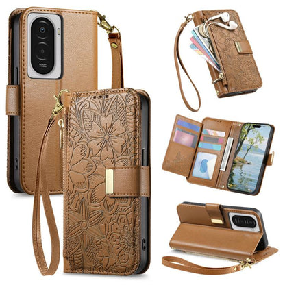 Flowers Leaves Zipper Wallet Leather Phone Case with Strap, For Xiaomi Poco X8 Pro Max 5G, For Xiaomi Poco X8 Pro 5G, For Redmi Turbo 5 Max 5G, For Redmi Turbo 5 5G, For Xiaomi 17 Pro Max, For Xiaomi 17 Pro, For Xiaomi 17, For Xiaomi Poco M7 4G 169mm  ...