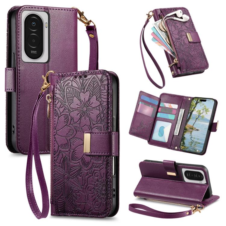 Flowers Leaves Zipper Wallet Leather Phone Case with Strap, For Xiaomi Poco X8 Pro Max 5G, For Xiaomi Poco X8 Pro 5G, For Redmi Turbo 5 Max 5G, For Redmi Turbo 5 5G, For Xiaomi 17 Pro Max, For Xiaomi 17 Pro, For Xiaomi 17, For Xiaomi Poco M7 4G 169mm  ...