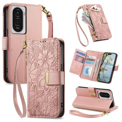 Flowers Leaves Zipper Wallet Leather Phone Case with Strap, For Xiaomi Poco X8 Pro Max 5G, For Xiaomi Poco X8 Pro 5G, For Redmi Turbo 5 Max 5G, For Redmi Turbo 5 5G, For Xiaomi 17 Pro Max, For Xiaomi 17 Pro, For Xiaomi 17, For Xiaomi Poco M7 4G 169mm  ...