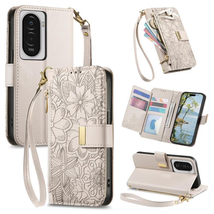 Flowers Leaves Zipper Wallet Leather Phone Case with Strap, For Xiaomi Poco X8 Pro Max 5G, For Xiaomi Poco X8 Pro 5G, For Redmi Turbo 5 Max 5G, For Redmi Turbo 5 5G, For Xiaomi 17 Pro Max, For Xiaomi 17 Pro, For Xiaomi 17, For Xiaomi Poco M7 4G 169mm  ...
