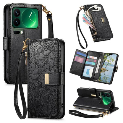 Flowers Leaves Zipper Wallet Leather Phone Case with Strap, For Xiaomi Poco X8 Pro Max 5G, For Xiaomi Poco X8 Pro 5G, For Redmi Turbo 5 Max 5G, For Redmi Turbo 5 5G, For Xiaomi 17 Pro Max, For Xiaomi 17 Pro, For Xiaomi 17, For Xiaomi Poco M7 4G 169mm  ...
