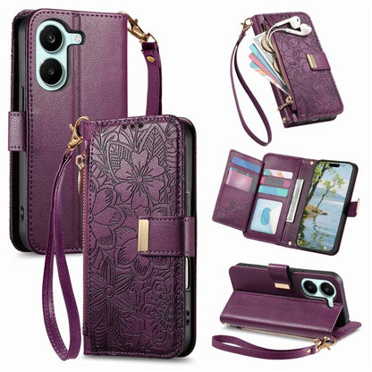 Flowers Leaves Zipper Wallet Leather Phone Case with Strap, For Xiaomi Poco X8 Pro Max 5G, For Xiaomi Poco X8 Pro 5G, For Redmi Turbo 5 Max 5G, For Redmi Turbo 5 5G, For Xiaomi 17 Pro Max, For Xiaomi 17 Pro, For Xiaomi 17, For Xiaomi Poco M7 4G 169mm  ...