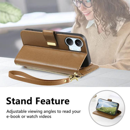 Flowers Leaves Zipper Wallet Leather Phone Case with Strap, For Xiaomi Poco X8 Pro Max 5G, For Xiaomi Poco X8 Pro 5G, For Redmi Turbo 5 Max 5G, For Redmi Turbo 5 5G, For Xiaomi 17 Pro Max, For Xiaomi 17 Pro, For Xiaomi 17, For Xiaomi Poco M7 4G 169mm  ...