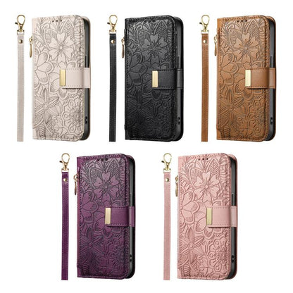 Flowers Leaves Zipper Wallet Leather Phone Case with Strap, For Xiaomi Poco X8 Pro Max 5G, For Xiaomi Poco X8 Pro 5G, For Redmi Turbo 5 Max 5G, For Redmi Turbo 5 5G, For Xiaomi 17 Pro Max, For Xiaomi 17 Pro, For Xiaomi 17, For Xiaomi Poco M7 4G 169mm  ...