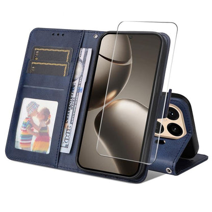 ENKAY Card Wallet Calf Texture Leather Phone Case with 0.18mm High Aluminum-silicon Glass Film, For Xiaomi 18 Pro Max 5G, For Xiaomi 18 Pro 5G, For Xiaomi 17T Pro, For Xiaomi 17T, For Xiaomi Poco X8 Pro Max 5G, For Xiaomi Poco X8 Pro 5G                ...