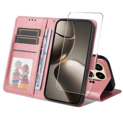 ENKAY Card Wallet Calf Texture Leather Phone Case with 0.18mm High Aluminum-silicon Glass Film, For Xiaomi 18 Pro Max 5G, For Xiaomi 18 Pro 5G, For Xiaomi 17T Pro, For Xiaomi 17T, For Xiaomi Poco X8 Pro Max 5G, For Xiaomi Poco X8 Pro 5G                ...