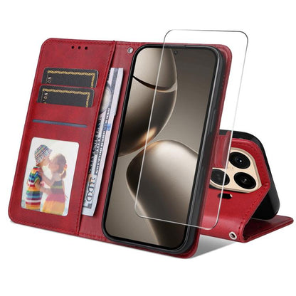 ENKAY Card Wallet Calf Texture Leather Phone Case with 0.18mm High Aluminum-silicon Glass Film, For Xiaomi 18 Pro Max 5G, For Xiaomi 18 Pro 5G, For Xiaomi 17T Pro, For Xiaomi 17T, For Xiaomi Poco X8 Pro Max 5G, For Xiaomi Poco X8 Pro 5G                ...