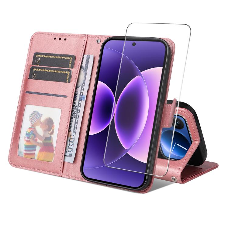 ENKAY Card Wallet Calf Texture Leather Phone Case with 0.18mm High Aluminum-silicon Glass Film, For Xiaomi 18 Pro Max 5G, For Xiaomi 18 Pro 5G, For Xiaomi 17T Pro, For Xiaomi 17T, For Xiaomi Poco X8 Pro Max 5G, For Xiaomi Poco X8 Pro 5G                ...