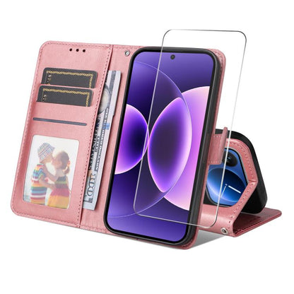 ENKAY Card Wallet Calf Texture Leather Phone Case with 0.18mm High Aluminum-silicon Glass Film, For Xiaomi 18 Pro Max 5G, For Xiaomi 18 Pro 5G, For Xiaomi 17T Pro, For Xiaomi 17T, For Xiaomi Poco X8 Pro Max 5G, For Xiaomi Poco X8 Pro 5G                ...
