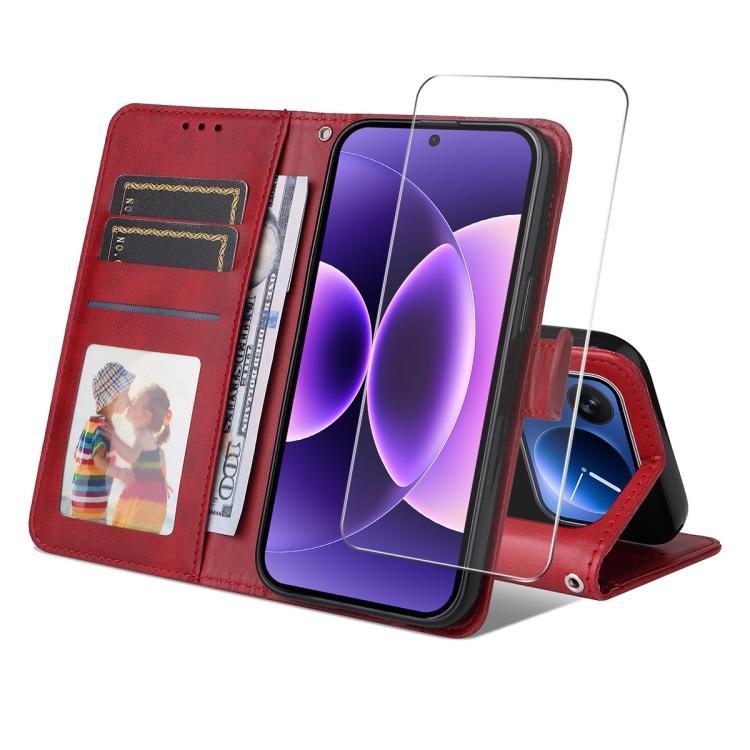 ENKAY Card Wallet Calf Texture Leather Phone Case with 0.18mm High Aluminum-silicon Glass Film, For Xiaomi 18 Pro Max 5G, For Xiaomi 18 Pro 5G, For Xiaomi 17T Pro, For Xiaomi 17T, For Xiaomi Poco X8 Pro Max 5G, For Xiaomi Poco X8 Pro 5G                ...