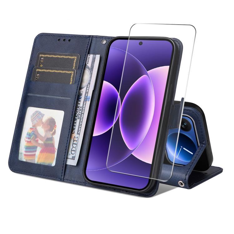 ENKAY Card Wallet Calf Texture Leather Phone Case with 0.18mm High Aluminum-silicon Glass Film, For Xiaomi 18 Pro Max 5G, For Xiaomi 18 Pro 5G, For Xiaomi 17T Pro, For Xiaomi 17T, For Xiaomi Poco X8 Pro Max 5G, For Xiaomi Poco X8 Pro 5G                ...