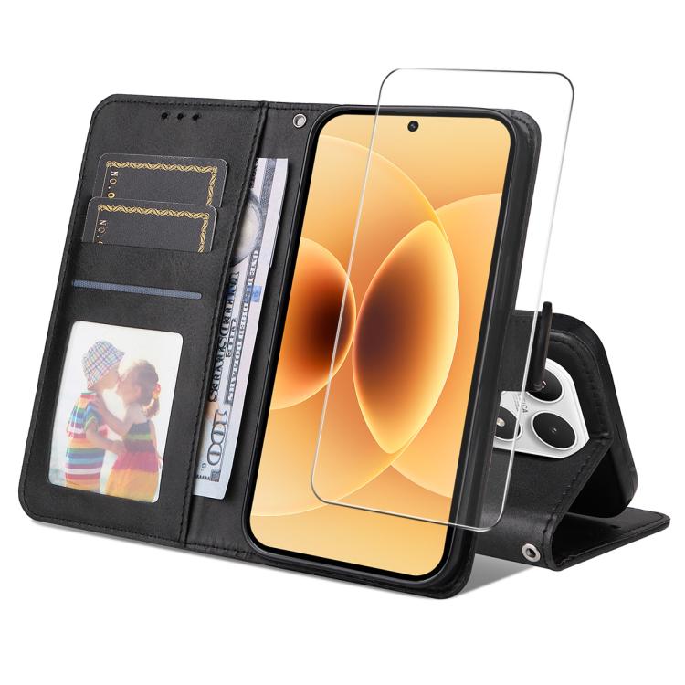 ENKAY Card Wallet Calf Texture Leather Phone Case with 0.18mm High Aluminum-silicon Glass Film, For Xiaomi 18 Pro Max 5G, For Xiaomi 18 Pro 5G, For Xiaomi 17T Pro, For Xiaomi 17T, For Xiaomi Poco X8 Pro Max 5G, For Xiaomi Poco X8 Pro 5G                ...