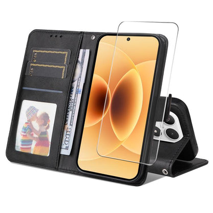 ENKAY Card Wallet Calf Texture Leather Phone Case with 0.18mm High Aluminum-silicon Glass Film, For Xiaomi 18 Pro Max 5G, For Xiaomi 18 Pro 5G, For Xiaomi 17T Pro, For Xiaomi 17T, For Xiaomi Poco X8 Pro Max 5G, For Xiaomi Poco X8 Pro 5G                ...
