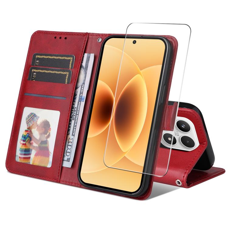 ENKAY Card Wallet Calf Texture Leather Phone Case with 0.18mm High Aluminum-silicon Glass Film, For Xiaomi 18 Pro Max 5G, For Xiaomi 18 Pro 5G, For Xiaomi 17T Pro, For Xiaomi 17T, For Xiaomi Poco X8 Pro Max 5G, For Xiaomi Poco X8 Pro 5G                ...