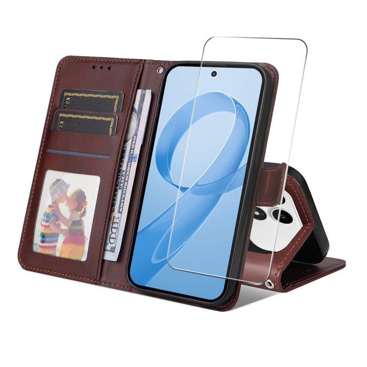 ENKAY Card Wallet Calf Texture Leather Phone Case with 0.18mm High Aluminum-silicon Glass Film, For Xiaomi 18 Pro Max 5G, For Xiaomi 18 Pro 5G, For Xiaomi 17T Pro, For Xiaomi 17T, For Xiaomi Poco X8 Pro Max 5G, For Xiaomi Poco X8 Pro 5G                ...