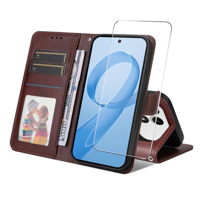 ENKAY Card Wallet Calf Texture Leather Phone Case with 0.18mm High Aluminum-silicon Glass Film, For Xiaomi 18 Pro Max 5G, For Xiaomi 18 Pro 5G, For Xiaomi 17T Pro, For Xiaomi 17T, For Xiaomi Poco X8 Pro Max 5G, For Xiaomi Poco X8 Pro 5G                ...