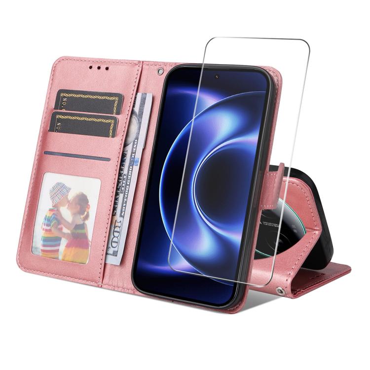 ENKAY Card Wallet Calf Texture Leather Phone Case with 0.18mm High Aluminum-silicon Glass Film, For Xiaomi 18 Pro Max 5G, For Xiaomi 18 Pro 5G, For Xiaomi 17T Pro, For Xiaomi 17T, For Xiaomi Poco X8 Pro Max 5G, For Xiaomi Poco X8 Pro 5G                ...