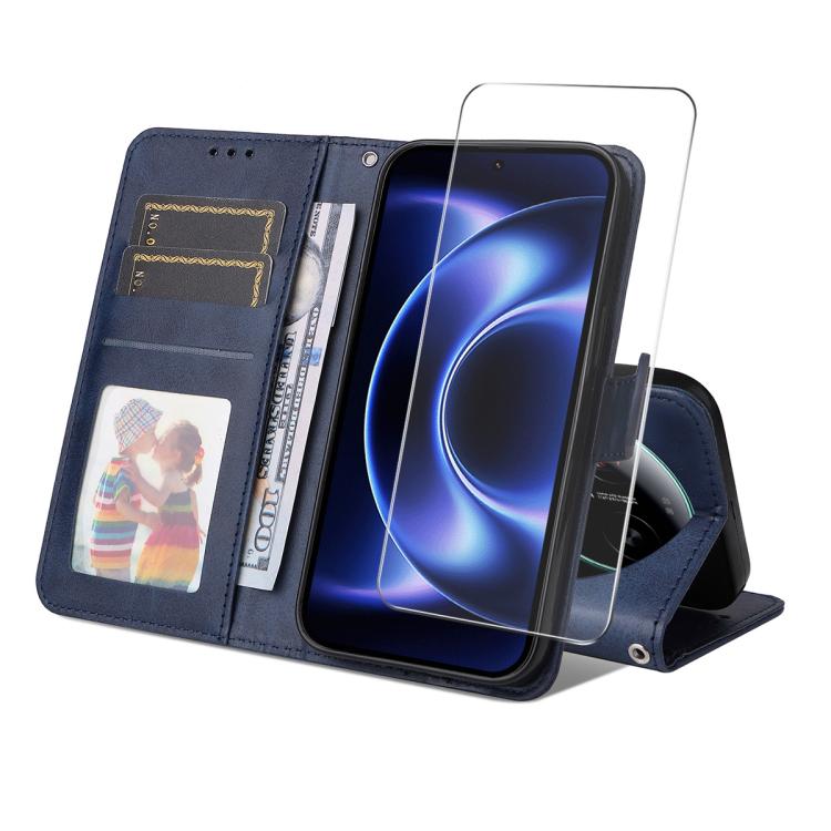 ENKAY Card Wallet Calf Texture Leather Phone Case with 0.18mm High Aluminum-silicon Glass Film, For Xiaomi 18 Pro Max 5G, For Xiaomi 18 Pro 5G, For Xiaomi 17T Pro, For Xiaomi 17T, For Xiaomi Poco X8 Pro Max 5G, For Xiaomi Poco X8 Pro 5G                ...