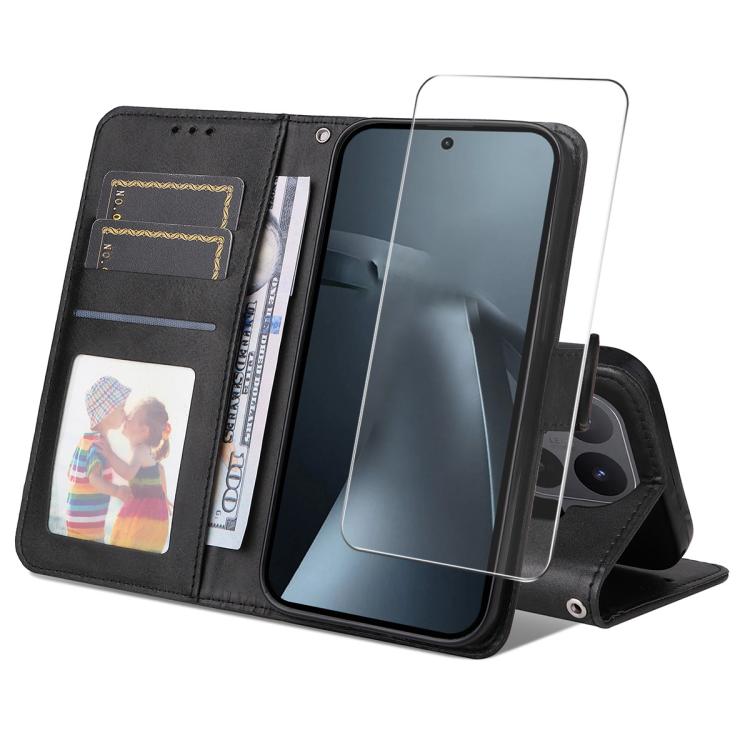 ENKAY Card Wallet Calf Texture Leather Phone Case with 0.18mm High Aluminum-silicon Glass Film, For Xiaomi 18 Pro Max 5G, For Xiaomi 18 Pro 5G, For Xiaomi 17T Pro, For Xiaomi 17T, For Xiaomi Poco X8 Pro Max 5G, For Xiaomi Poco X8 Pro 5G                ...