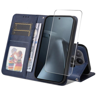 ENKAY Card Wallet Calf Texture Leather Phone Case with 0.18mm High Aluminum-silicon Glass Film, For Xiaomi 18 Pro Max 5G, For Xiaomi 18 Pro 5G, For Xiaomi 17T Pro, For Xiaomi 17T, For Xiaomi Poco X8 Pro Max 5G, For Xiaomi Poco X8 Pro 5G                ...