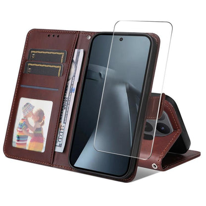 ENKAY Card Wallet Calf Texture Leather Phone Case with 0.18mm High Aluminum-silicon Glass Film, For Xiaomi 18 Pro Max 5G, For Xiaomi 18 Pro 5G, For Xiaomi 17T Pro, For Xiaomi 17T, For Xiaomi Poco X8 Pro Max 5G, For Xiaomi Poco X8 Pro 5G                ...