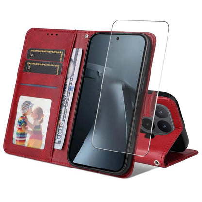 ENKAY Card Wallet Calf Texture Leather Phone Case with 0.18mm High Aluminum-silicon Glass Film, For Xiaomi 18 Pro Max 5G, For Xiaomi 18 Pro 5G, For Xiaomi 17T Pro, For Xiaomi 17T, For Xiaomi Poco X8 Pro Max 5G, For Xiaomi Poco X8 Pro 5G                ...