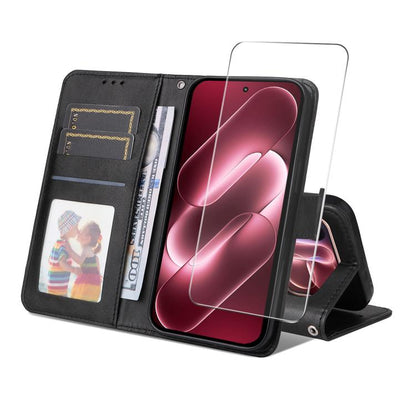 ENKAY Card Wallet Calf Texture Leather Phone Case with 0.18mm High Aluminum-silicon Glass Film, For Xiaomi 18 Pro Max 5G, For Xiaomi 18 Pro 5G, For Xiaomi 17T Pro, For Xiaomi 17T, For Xiaomi Poco X8 Pro Max 5G, For Xiaomi Poco X8 Pro 5G                ...