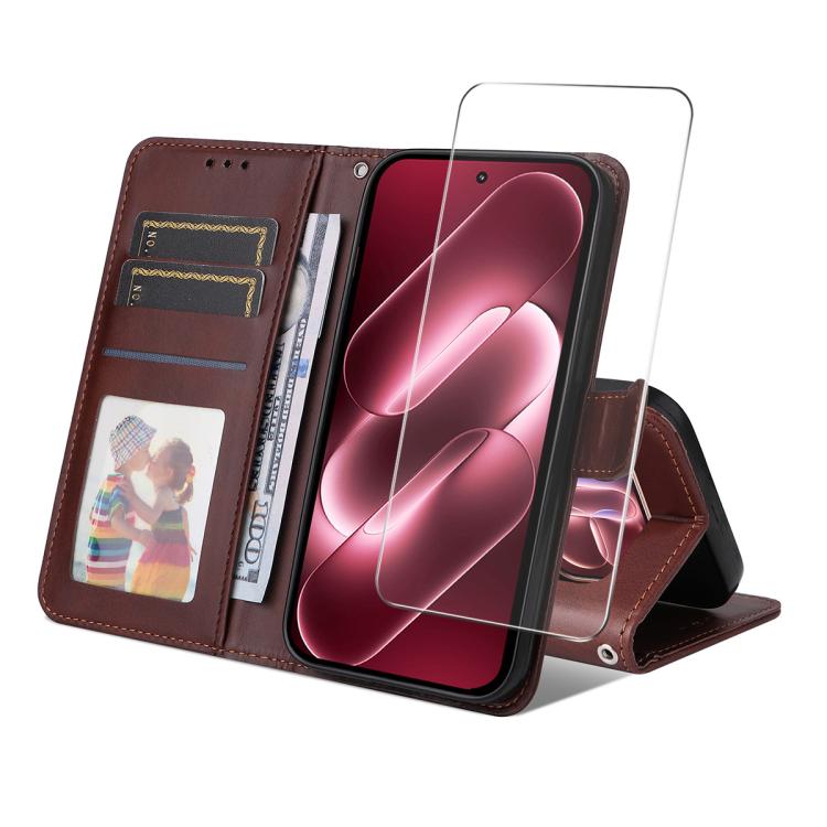 ENKAY Card Wallet Calf Texture Leather Phone Case with 0.18mm High Aluminum-silicon Glass Film, For Xiaomi 18 Pro Max 5G, For Xiaomi 18 Pro 5G, For Xiaomi 17T Pro, For Xiaomi 17T, For Xiaomi Poco X8 Pro Max 5G, For Xiaomi Poco X8 Pro 5G                ...