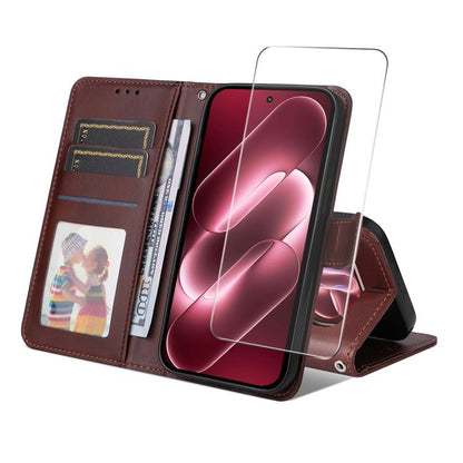ENKAY Card Wallet Calf Texture Leather Phone Case with 0.18mm High Aluminum-silicon Glass Film, For Xiaomi 18 Pro Max 5G, For Xiaomi 18 Pro 5G, For Xiaomi 17T Pro, For Xiaomi 17T, For Xiaomi Poco X8 Pro Max 5G, For Xiaomi Poco X8 Pro 5G                ...