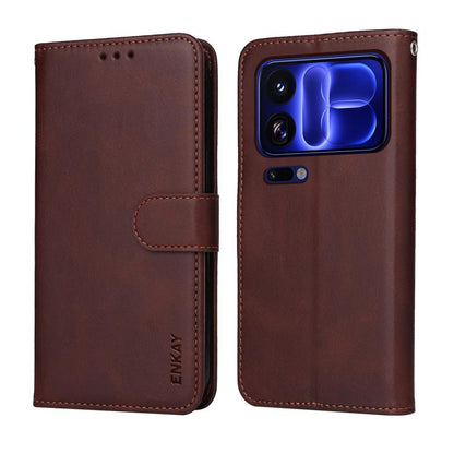 ENKAY Card Wallet Calf Texture Leather Phone Case with 0.18mm High Aluminum-silicon Glass Film, For Xiaomi 18 Pro Max 5G, For Xiaomi 18 Pro 5G, For Xiaomi 17T Pro, For Xiaomi 17T, For Xiaomi Poco X8 Pro Max 5G, For Xiaomi Poco X8 Pro 5G                ...