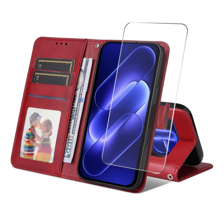 ENKAY Card Wallet Calf Texture Leather Phone Case with 0.18mm High Aluminum-silicon Glass Film, For Xiaomi 18 Pro Max 5G, For Xiaomi 18 Pro 5G, For Xiaomi 17T Pro, For Xiaomi 17T, For Xiaomi Poco X8 Pro Max 5G, For Xiaomi Poco X8 Pro 5G                ...