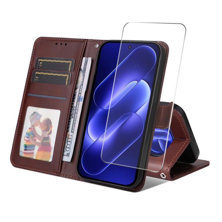 ENKAY Card Wallet Calf Texture Leather Phone Case with 0.18mm High Aluminum-silicon Glass Film, For Xiaomi 18 Pro Max 5G, For Xiaomi 18 Pro 5G, For Xiaomi 17T Pro, For Xiaomi 17T, For Xiaomi Poco X8 Pro Max 5G, For Xiaomi Poco X8 Pro 5G                ...