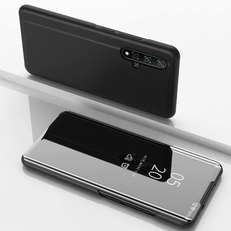 Black flip leather phone case with horizontal mirror window and metal edge trim