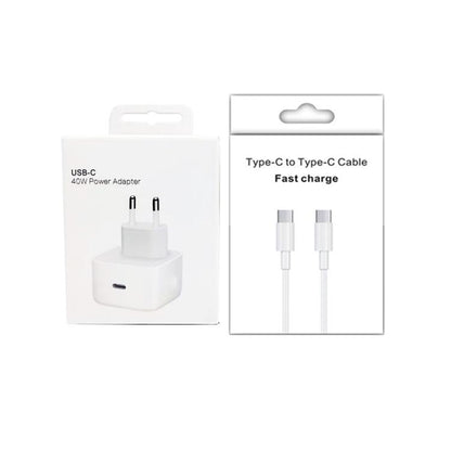 A3365 PD40W USB-C / Type-C Charger with Type-C to Type-C Data Cable, EU Plug, EU Plug + 1m Type-C Cable, EU Plug + 2m Type-C Cable