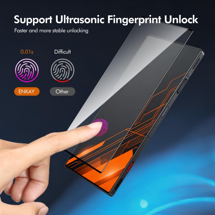 Tempered glass screen protector film being applied, supports ultrasonic fingerprint unlock