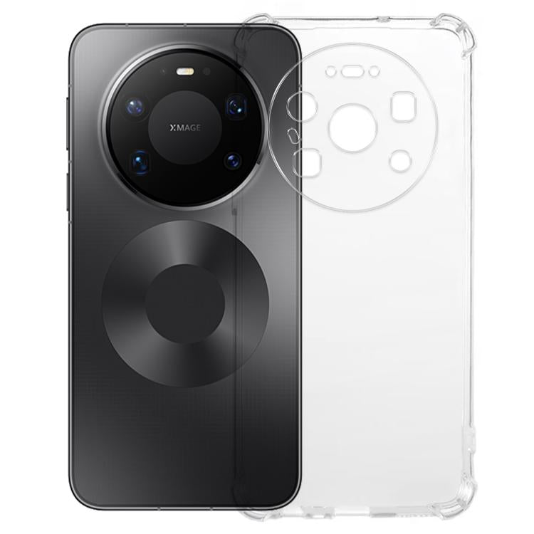 Transparent TPU phone case over a dark smartphone with camera opening