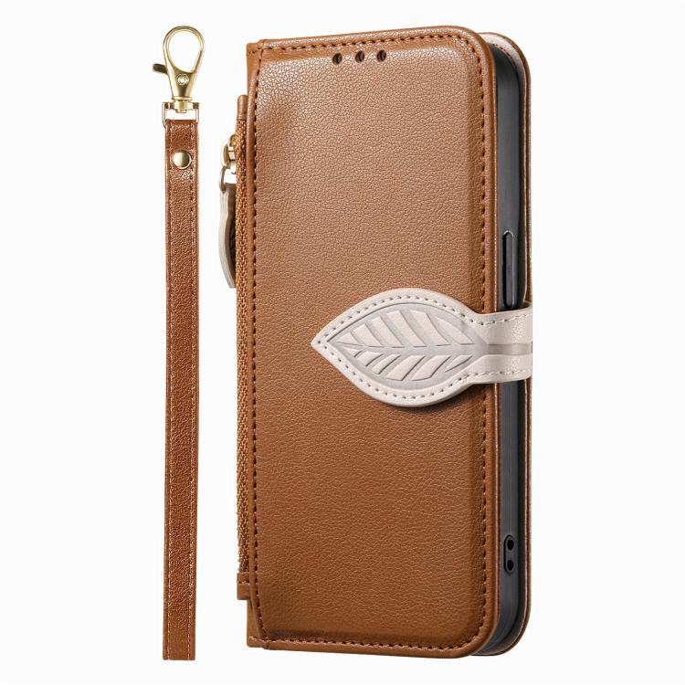 Leaf Buckle Zipper Wallet Leather Phone Case with Strap, For  Oneplus 15