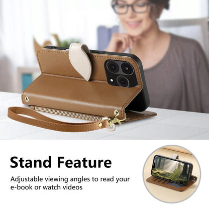 Leaf Buckle Zipper Wallet Leather Phone Case with Strap, For  Oneplus 15
