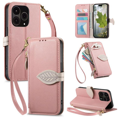 Leaf Buckle Zipper Wallet Leather Phone Case with Strap, For  Oneplus 15