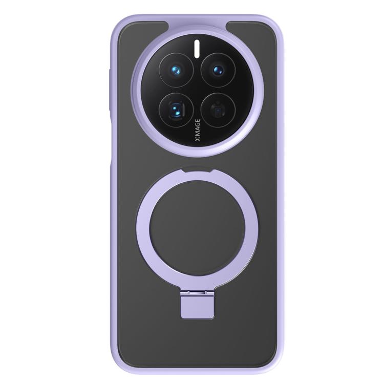 Purple hybrid TPU phone case with lavender-edged magnetic round holder and camera cutout