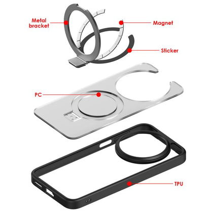 Phone case parts: PC back, TPU frame, metal magnetic bracket, sticker
