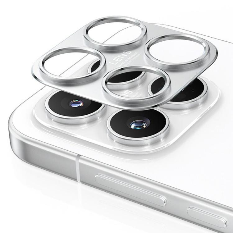 Silver metal hollow lens protection ring set with four raised camera-ring covers